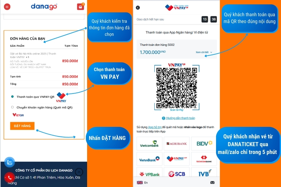 Hướng dẫn đặt vé Bà Nà Hills thanh toán VN PAY Hướng dẫn đặt vé Bà Nà Hills thanh toán VN PAY